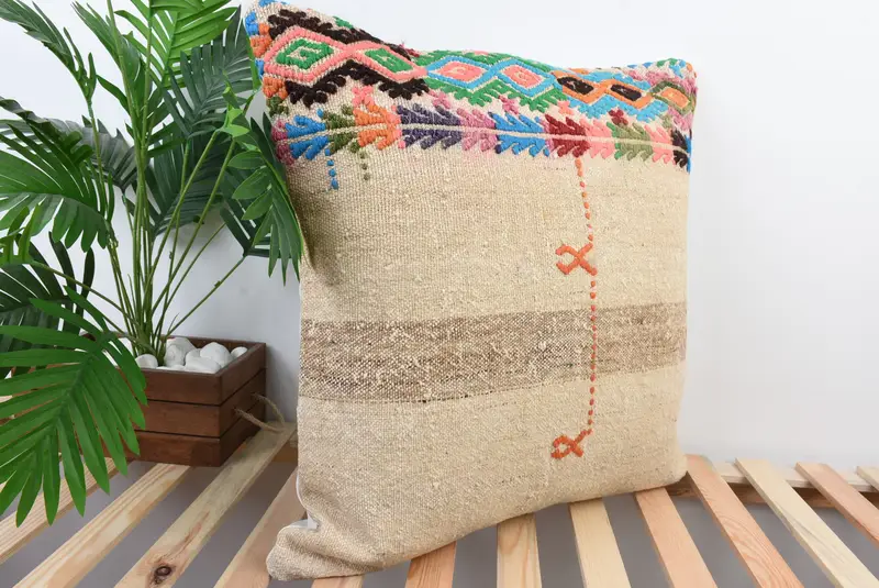 Knitted Pillow Cover, 24x24 Beige Cushion Cover, Home Decor Pillow, Neutral Cushion Case, Handmade Kilim Cushion, Vintage Pillow, Pillow Case - 4