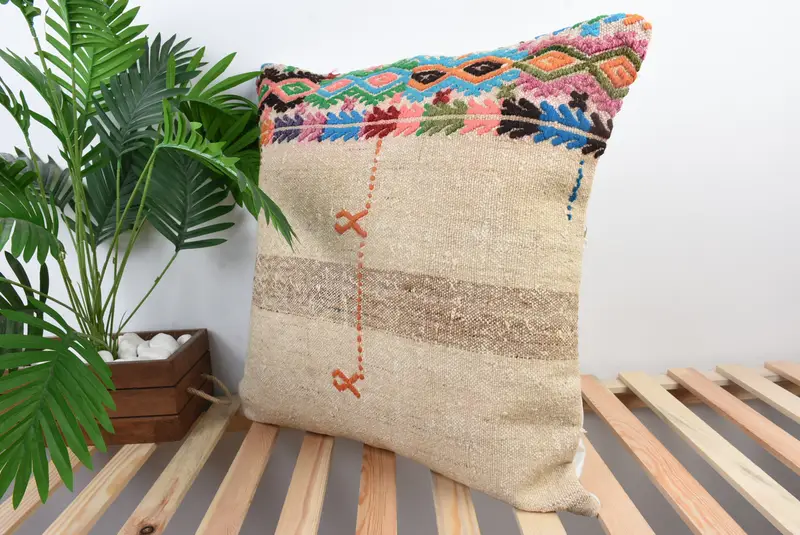 Knitted Pillow Cover, 24x24 Beige Cushion Cover, Home Decor Pillow, Neutral Cushion Case, Handmade Kilim Cushion, Vintage Pillow, Pillow Case - 5