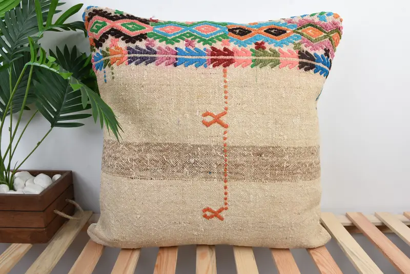 Knitted Pillow Cover, 24x24 Beige Cushion Cover, Home Decor Pillow, Neutral Cushion Case, Handmade Kilim Cushion, Vintage Pillow, Pillow Case - 1