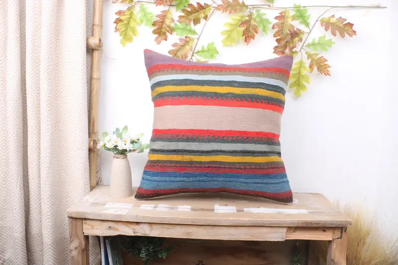 Kilim Pillow, 20x20 Blue Cushion Cover, Pillow for Couch, Ethnical Kilim Rug Pillow, Outdoor Throw Pillow, Pillow, Turkish Corner Cushion Cover - 1