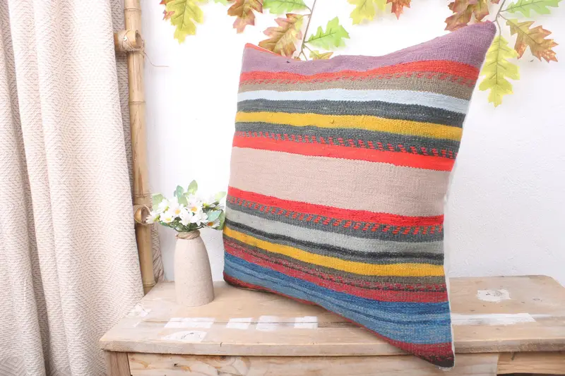 Kilim Pillow, 20x20 Blue Cushion Cover, Pillow for Couch, Ethnical Kilim Rug Pillow, Outdoor Throw Pillow, Pillow, Turkish Corner Cushion Cover - 4