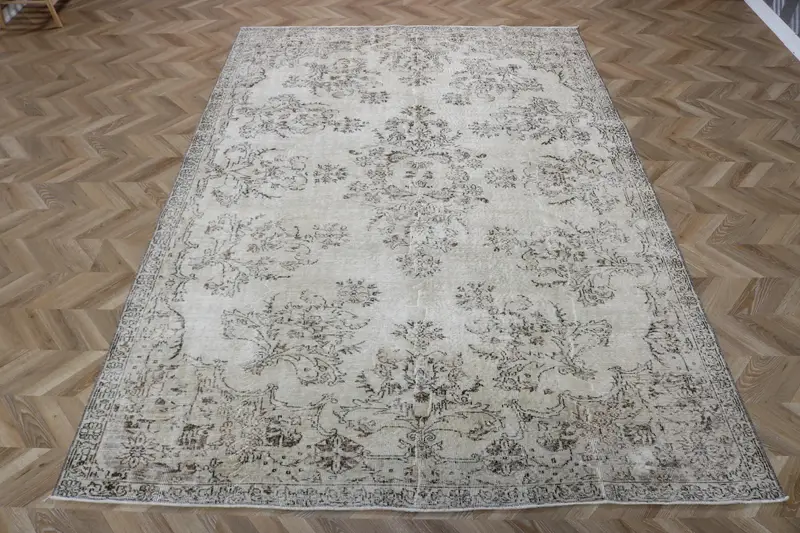 Turkish Oversize Rug, 7x10.1 ft Vintage Rug, Gray Oushak Wool Rug - 1