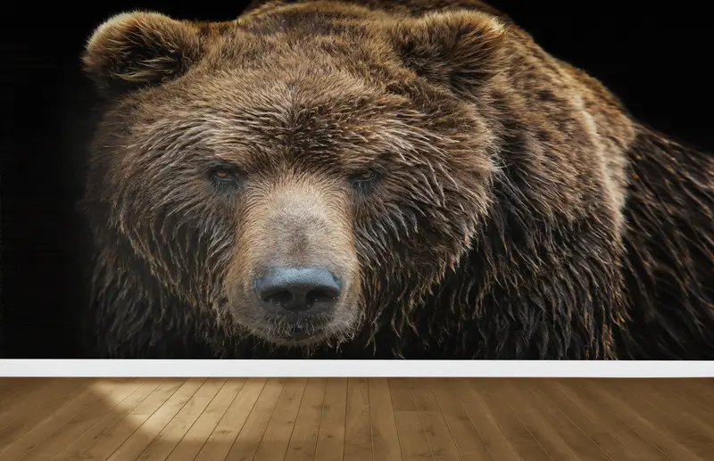 Papel pintado elegante con estampado de osos y marrón: decoración de granja estilo loft