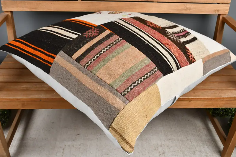 Kilim Cushion Sham, Cushion Cover, Turkish Kilim Pillow, 32x32 White Pillow, Handmade Rug Seat Cushion Cover, Handmade Kilim Cushion - 2