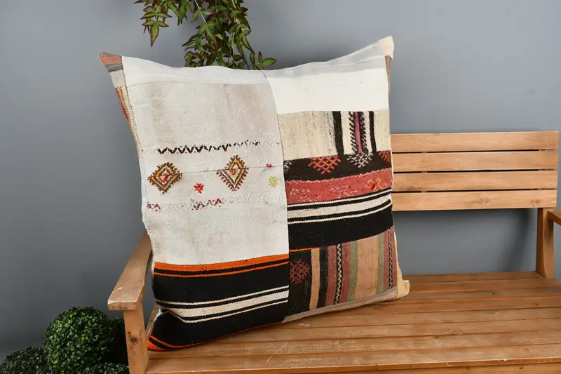 Kilim Cushion Sham, Cushion Cover, Turkish Kilim Pillow, 32x32 White Pillow, Handmade Rug Seat Cushion Cover, Handmade Kilim Cushion - 1