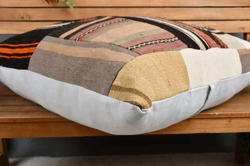 Kilim Cushion Sham, Cushion Cover, Turkish Kilim Pillow, 32x32 White Pillow, Handmade Rug Seat Cushion Cover, Handmade Kilim Cushion - 3