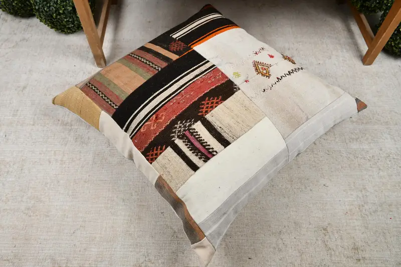 Kilim Cushion Sham, Cushion Cover, Turkish Kilim Pillow, 32x32 White Pillow, Handmade Rug Seat Cushion Cover, Handmade Kilim Cushion - 8