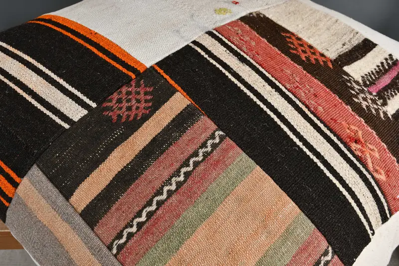Kilim Cushion Sham, Cushion Cover, Turkish Kilim Pillow, 32x32 White Pillow, Handmade Rug Seat Cushion Cover, Handmade Kilim Cushion - 4