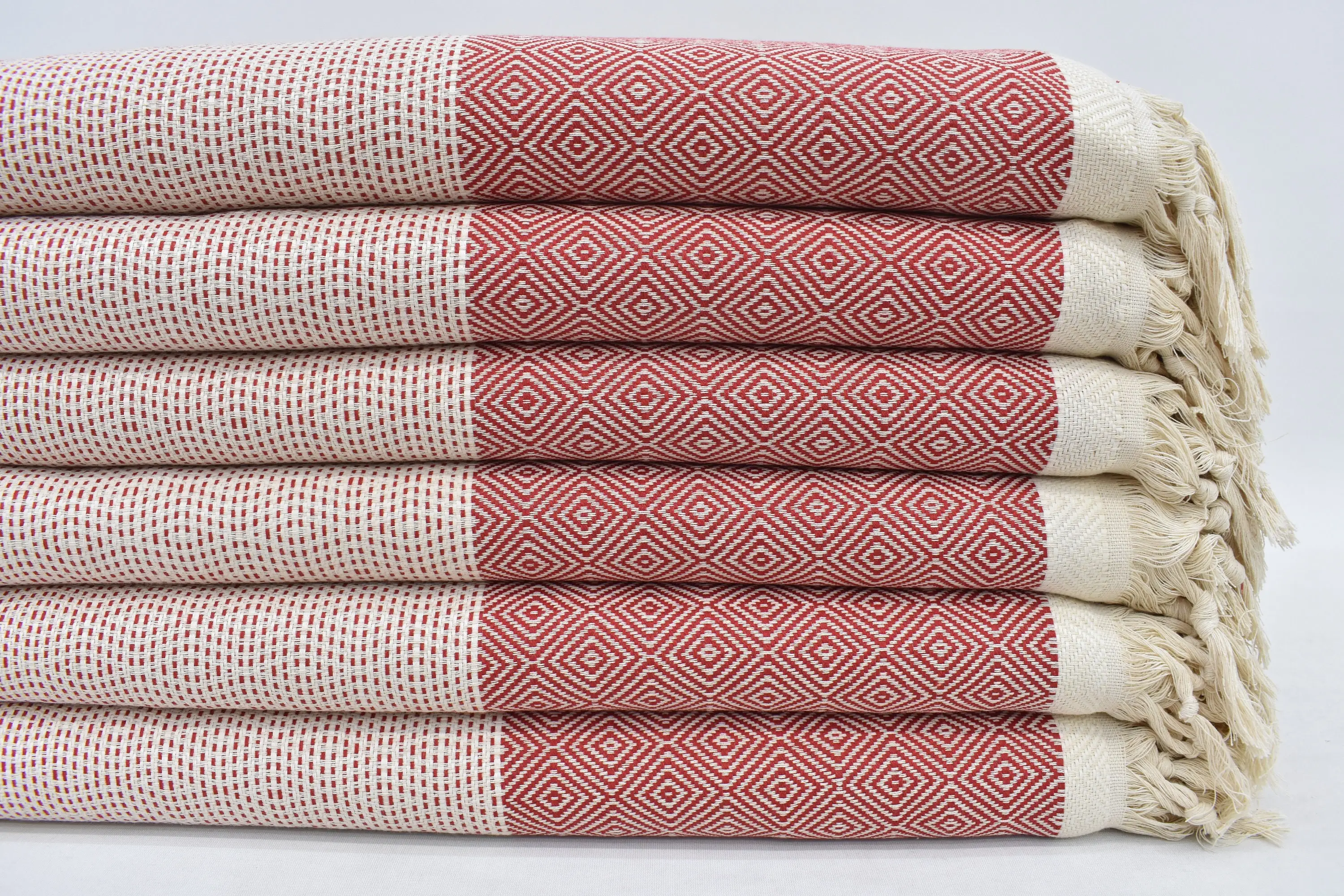 Woven Throw Blanket Red Diamond, Organic Cotton, 90x79 Inches - 1