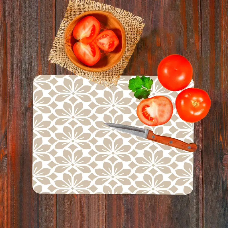 Modern Pattern Glass Cutting Board with Anti-Slip Feet