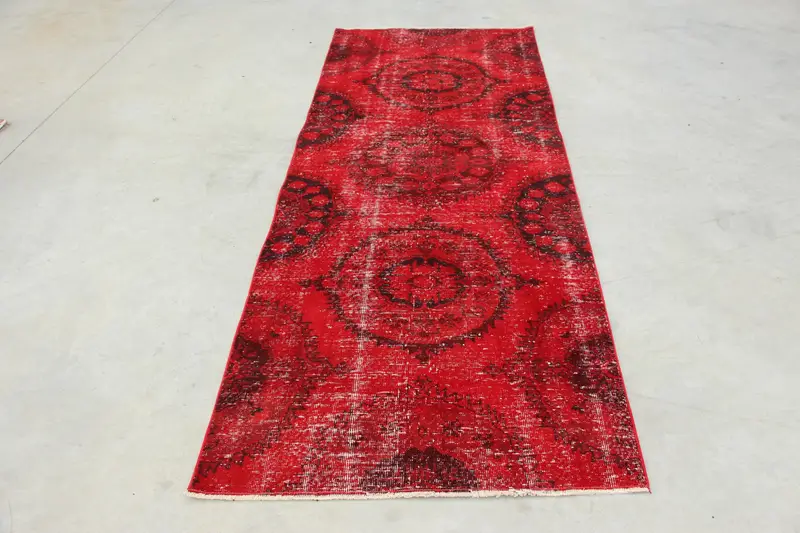 3.3x8.2 ft Türk Halısı, Oushak Halısı, Kırmızı Çiçekli Halı Yünü - 1