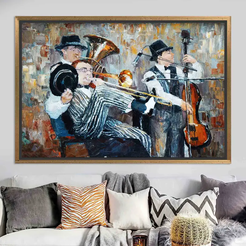 Zarif Caz Kanvas Tablo Baskı: Soyut Müzik Lüks Dekor