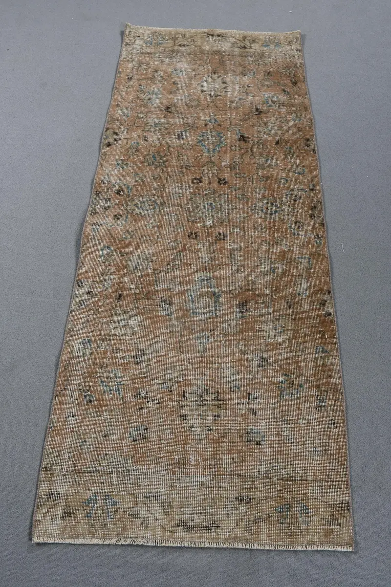 Kahverengi & Mavi Bordürlü Halı, 2,6x6,6 ft Zarif Dekor