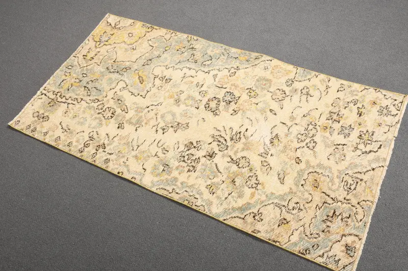 2.3x4.4 ft Turkish Rug, Vintage Small Rug, Yellow Bordered Wool Rug - 1