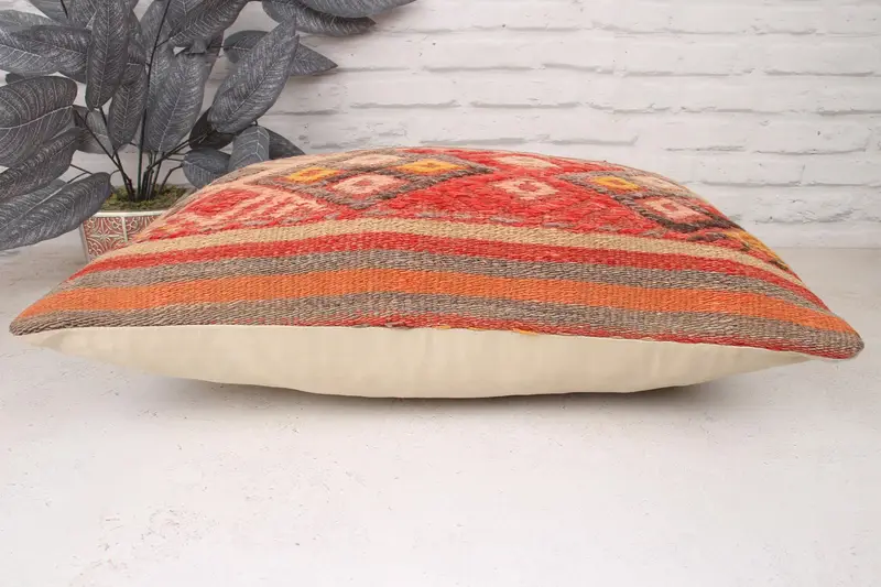 Ethnical Kilim Rug Pillow, 16x24 Red Cushion Case, Turkish Corner Cushion Case, Pillow for Couch, Cushion Case, Turkish Pillow - 5