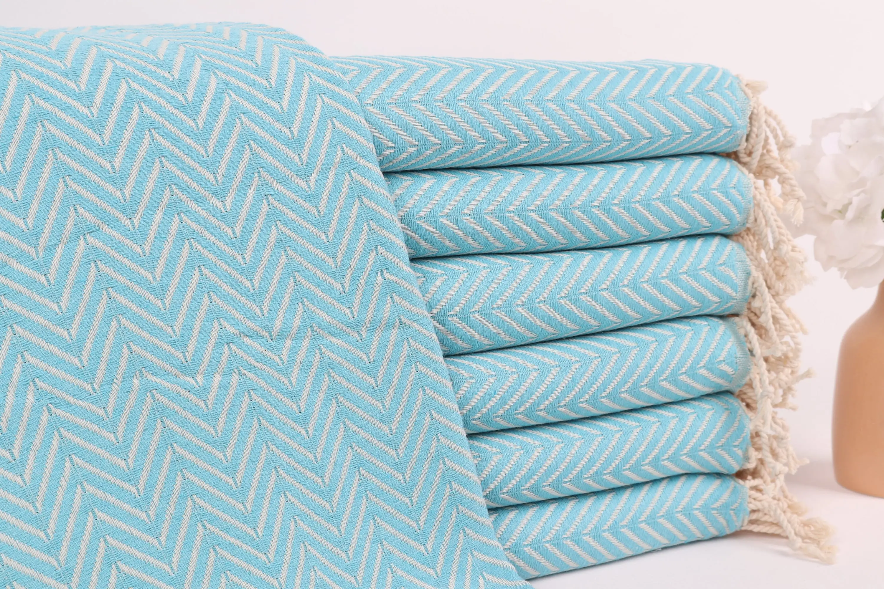 Personalized Monogrammed Turquoise Chevron Beach Towel, Organic 40x71 Inches - 1