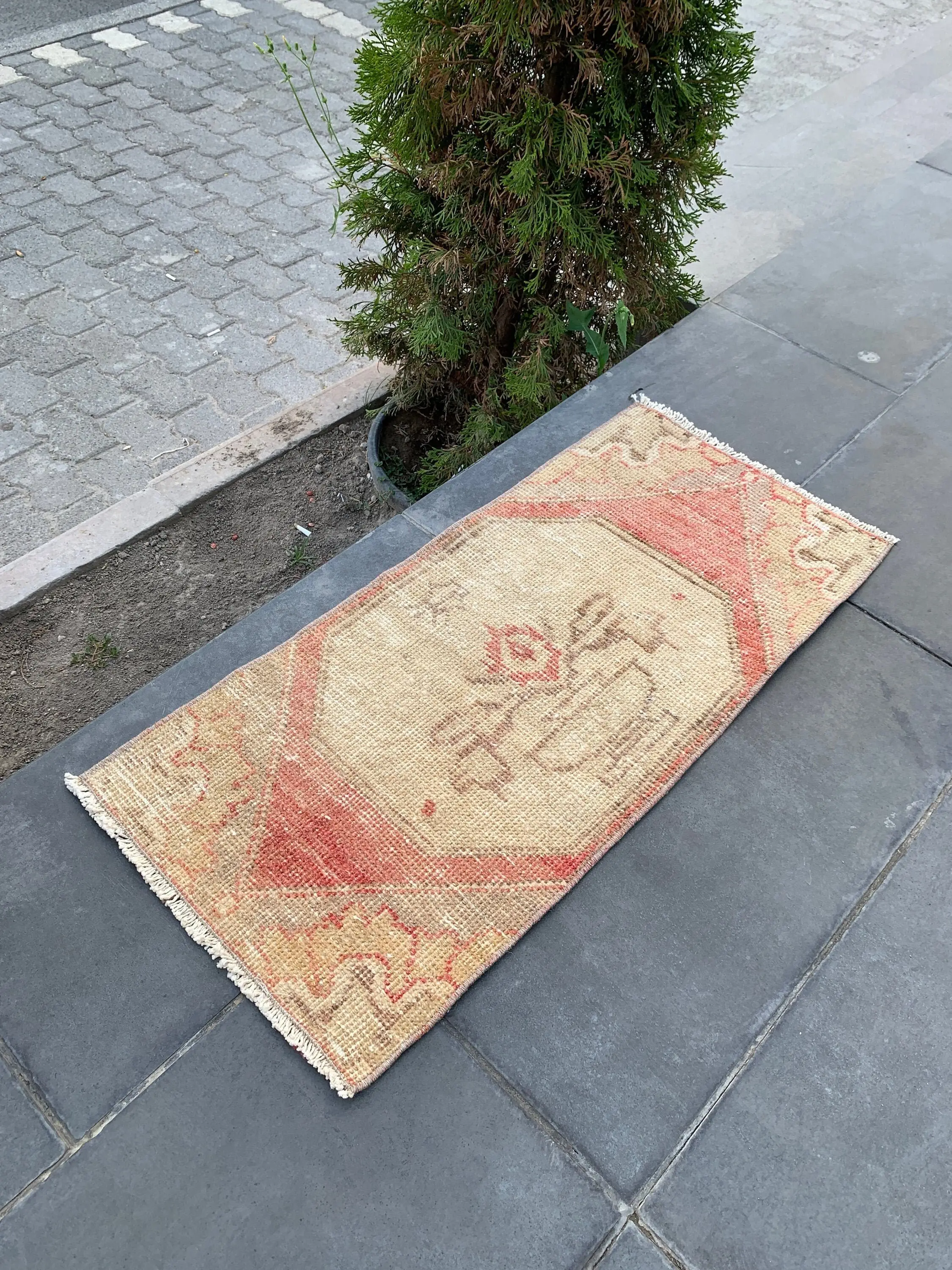 1.2x2.6 ft Rug, Turkish Vintage Rug, Red Brown Oriental Wool Rug - 1