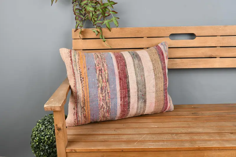 Vintage Kilim Pillow, 16x24 Beige Cushion Case, Tapestry Cushion Case, Car Pillow, Gift Pillow, Kilim Pillow Cover, Pillow, Sustainable Pillow Case - 1