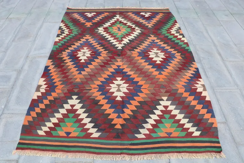 Mor, Turuncu Kamuflaj Halı, 5,8x7,9 ft Şık Dekor