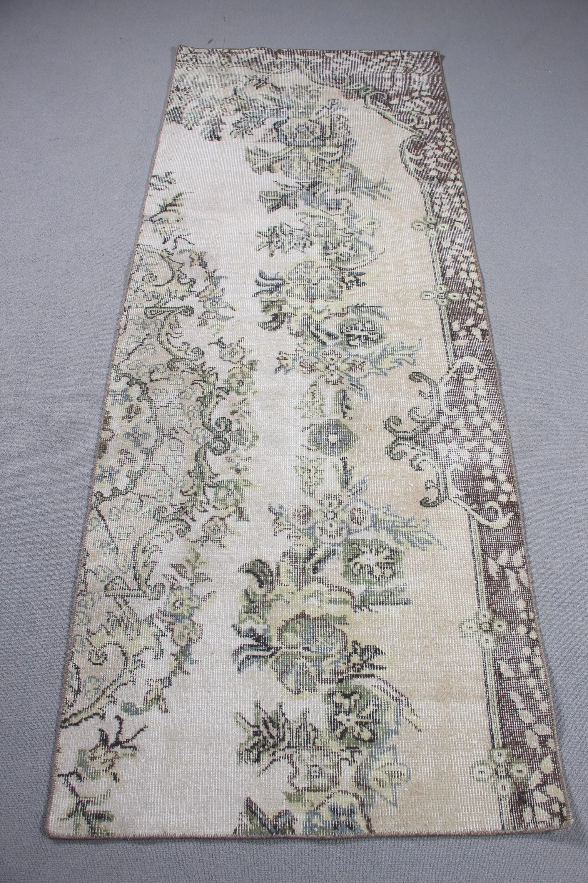 Vintage 2,9x7,5 ft Teppich, türkischer Läuferteppich, grün blauer Ikatteppich - 1