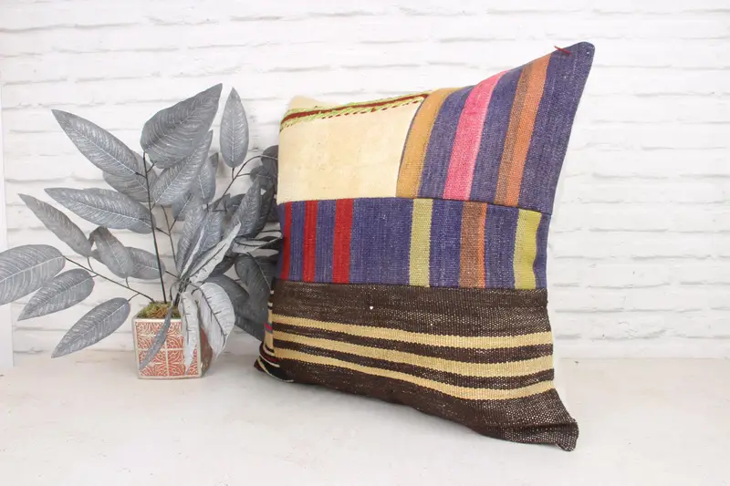 24x24 Purple Pillow Case, Boho Throw Cushion Cover, Throw Kilim Pillow, Interior Designer Pillow, Pillow Cover, Vintage Kilim Pillow - 4