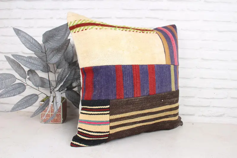 24x24 Purple Pillow Case, Boho Throw Cushion Cover, Throw Kilim Pillow, Interior Designer Pillow, Pillow Cover, Vintage Kilim Pillow - 3