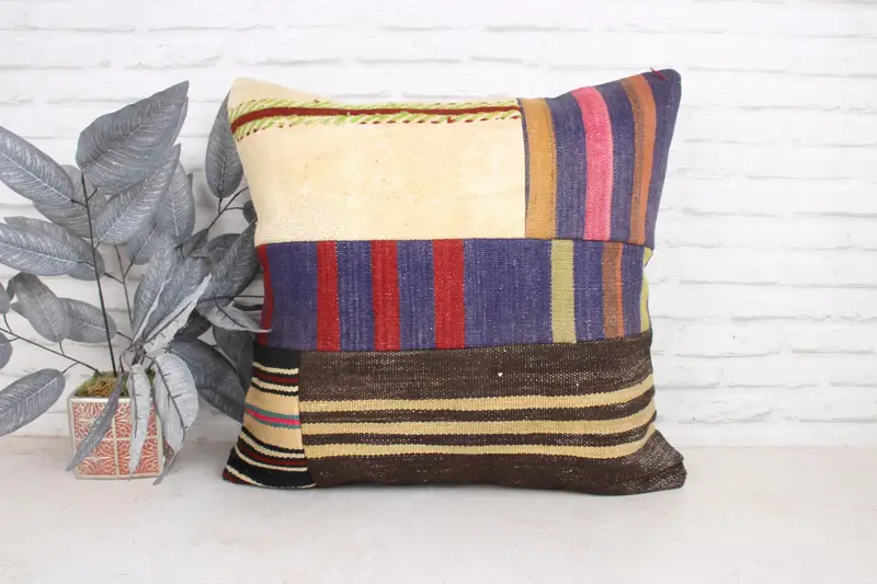 24x24 Purple Pillow Case, Boho Throw Cushion Cover, Throw Kilim Pillow, Interior Designer Pillow, Pillow Cover, Vintage Kilim Pillow - 1
