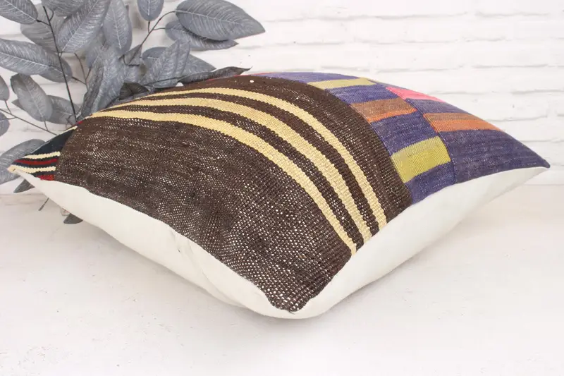 24x24 Purple Pillow Case, Boho Throw Cushion Cover, Throw Kilim Pillow, Interior Designer Pillow, Pillow Cover, Vintage Kilim Pillow - 6