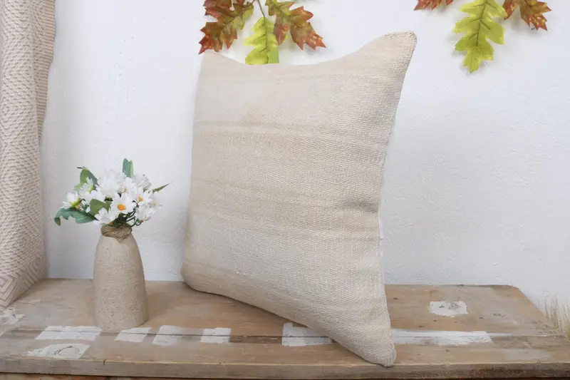 Throw Kilim Pillow, Pillow for Sofa, Vintage Throw Cushion Case, Kilim Pillow, Cushion, Turkish Corner Cushion Cover, 16x16 Beige Pillow - 4