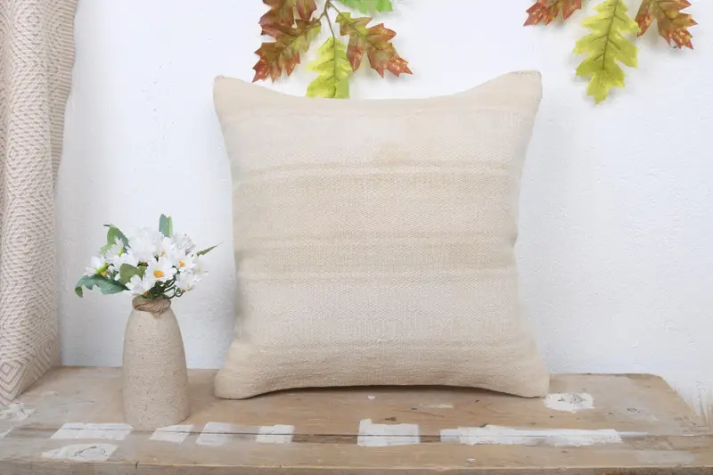Throw Kilim Pillow, Pillow for Sofa, Vintage Throw Cushion Case, Kilim Pillow, Cushion, Turkish Corner Cushion Cover, 16x16 Beige Pillow - 1