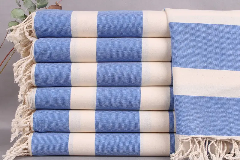 Personalized Turkish Beach Towel Blue Stripes, Beige, 40x71 Inches