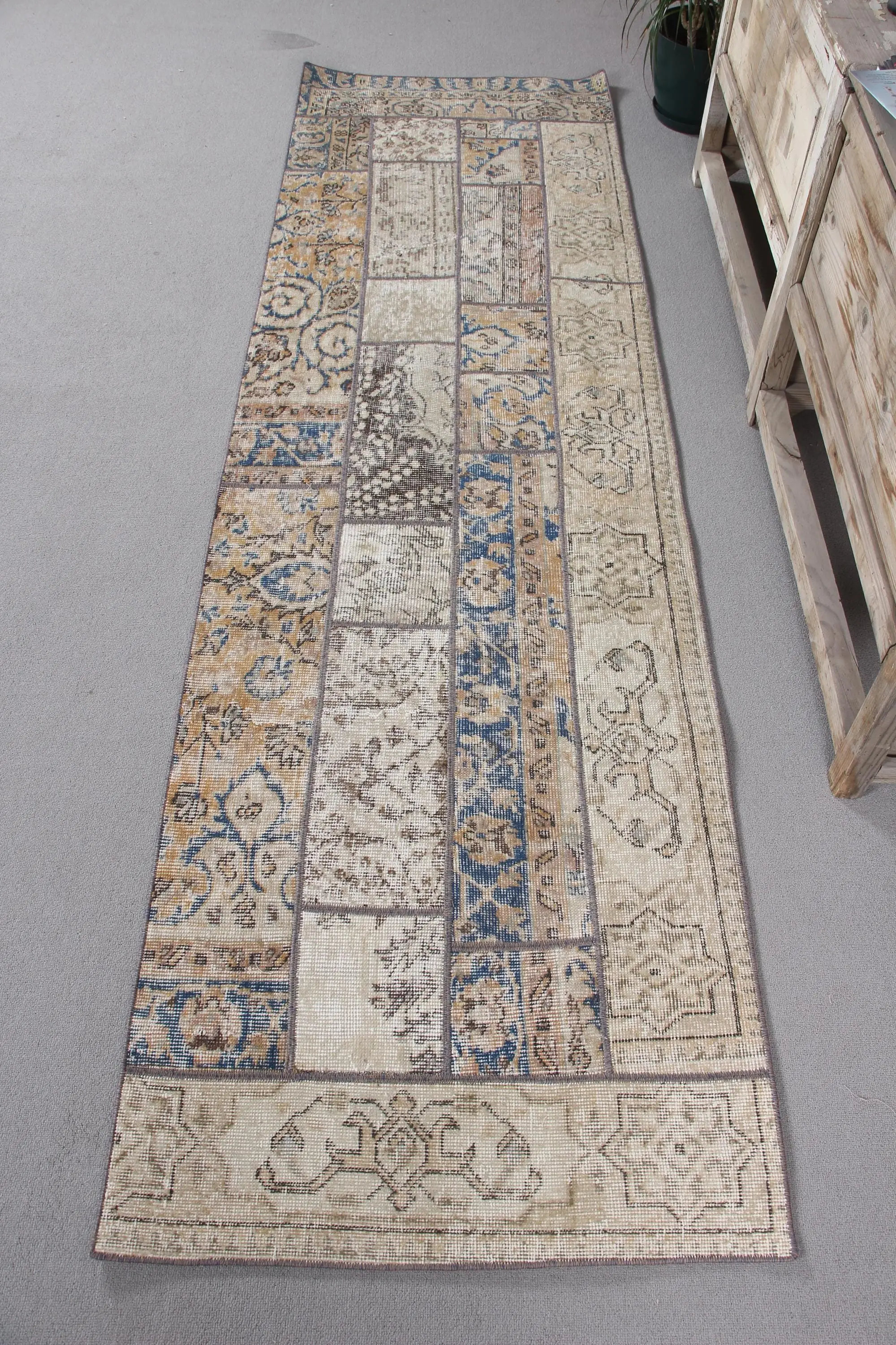 2.5x8.6 ft Turkish Rug, Vintage Runner Rug, Blue Brown Ombré Wool Rug - 1