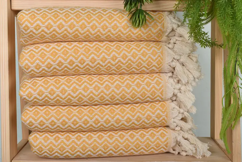 Mustard Cotton Towel Organic Beach Towel, Beige Secondary, 40x71 Inches