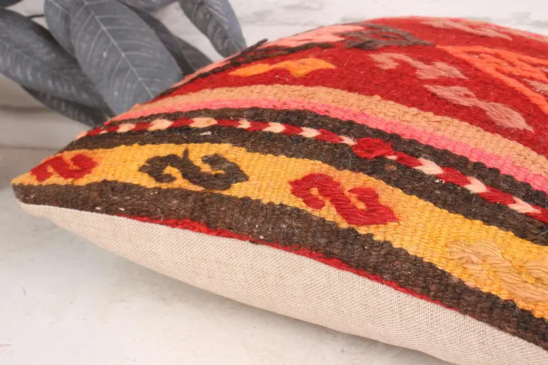 Ethnical Kilim Rug Pillow, 16x16 Red Cushion Cover, Retro Throw Cushion, Home Decor Pillow, Tapestry Pillow Cover, Pillow Sham, Boho Pillow - 7
