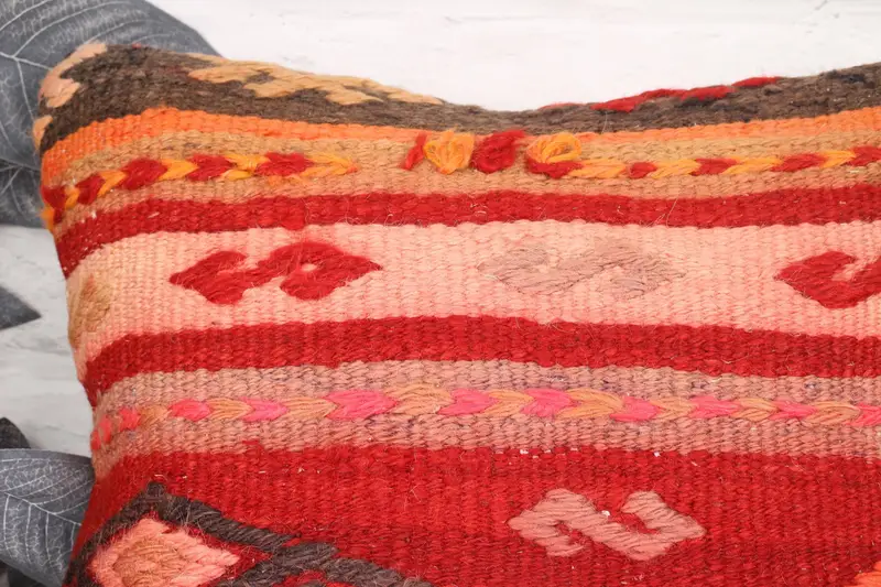 Ethnical Kilim Rug Pillow, 16x16 Red Cushion Cover, Retro Throw Cushion, Home Decor Pillow, Tapestry Pillow Cover, Pillow Sham, Boho Pillow - 2