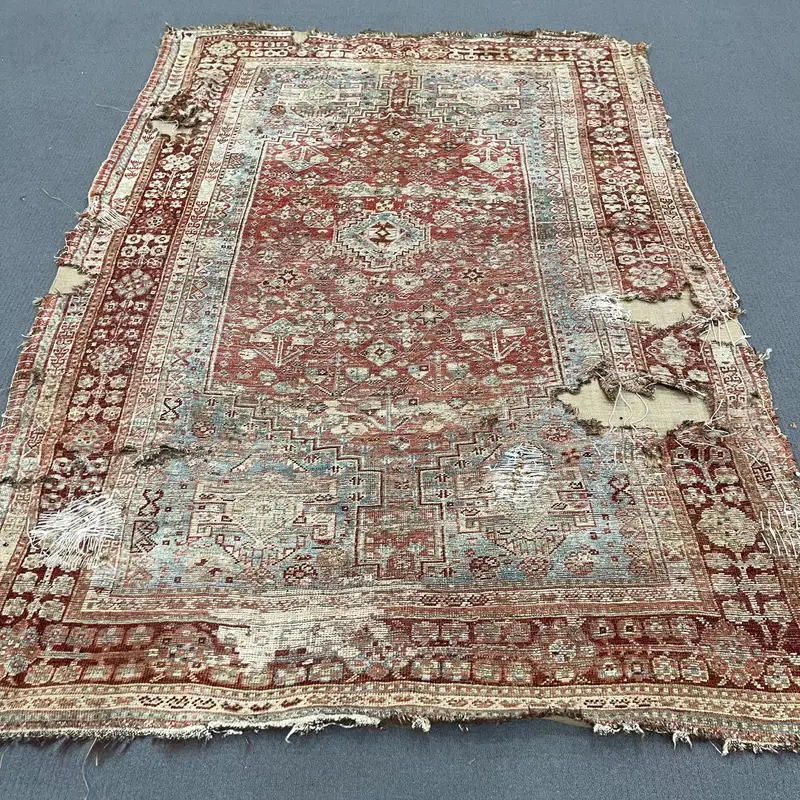 5.6x8.2 ft Turkish Oushak Rug, Red Bordered Vintage Wool Rug - 1