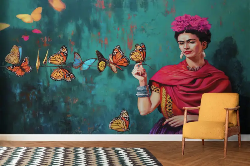 Abstrakte moderne Tapete von Frida Kahlo, bedrucktes Luxusdekor