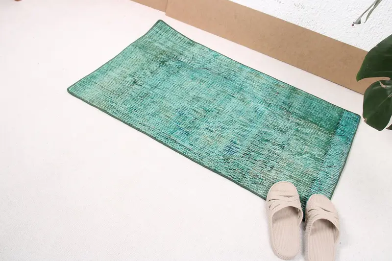 ヴィンテージ トルコ ラグ 58x100cm ウシャク グリーン モロッコ ラグ - 1