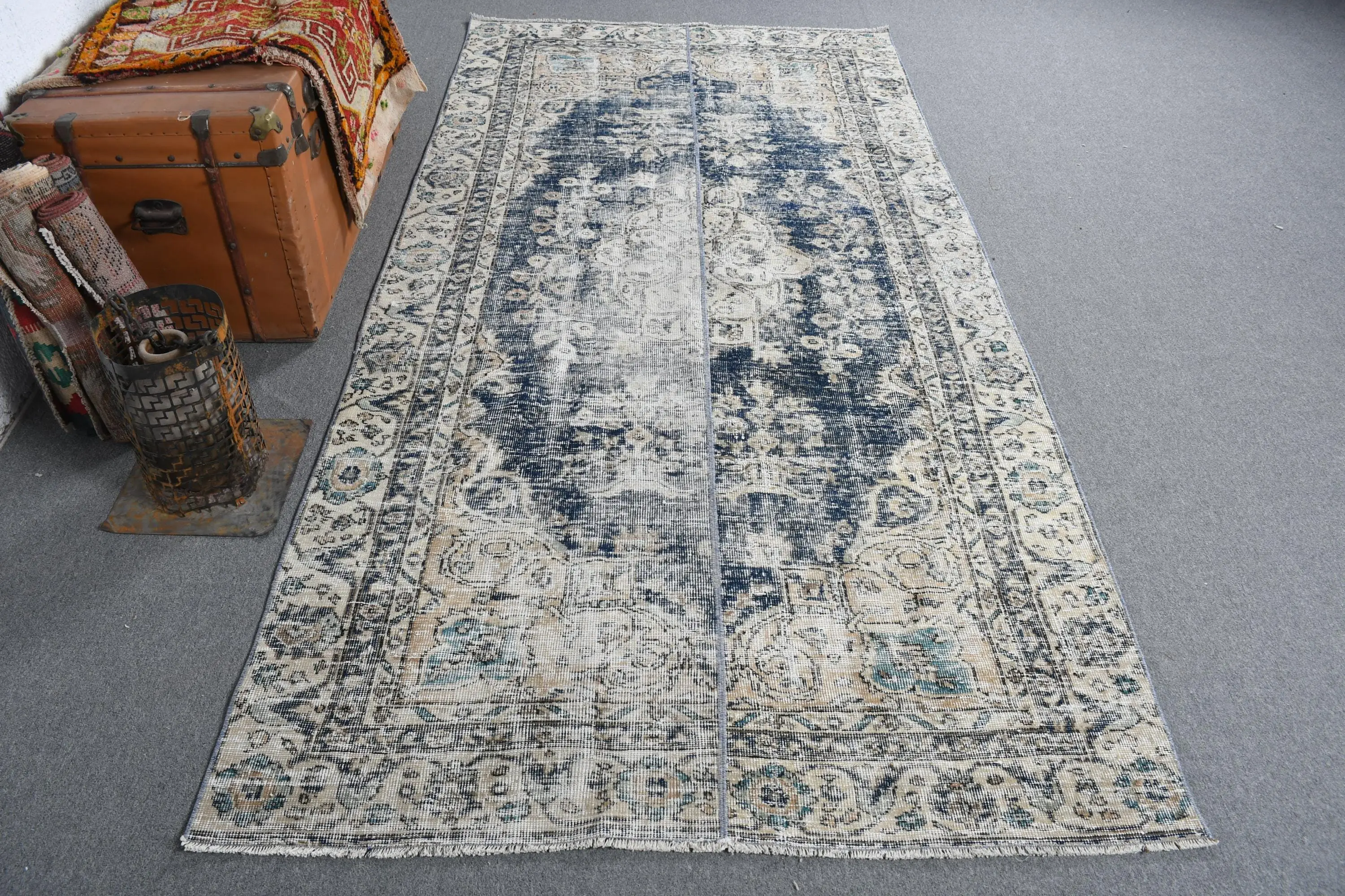 Vintage 4.5x9.4 ft Large Rug, Turkish Rug, Blue Abstract Rug - 1