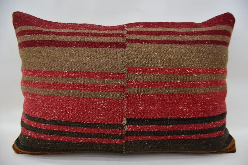 Pillow for Sofa, Kilim Pillow Cover, Handmade Kilim Cushion, Cushion Cover, Bolster Throw Cushion, 16x24 Red Cushion Case, Bohemian Cushion Cushion - 4