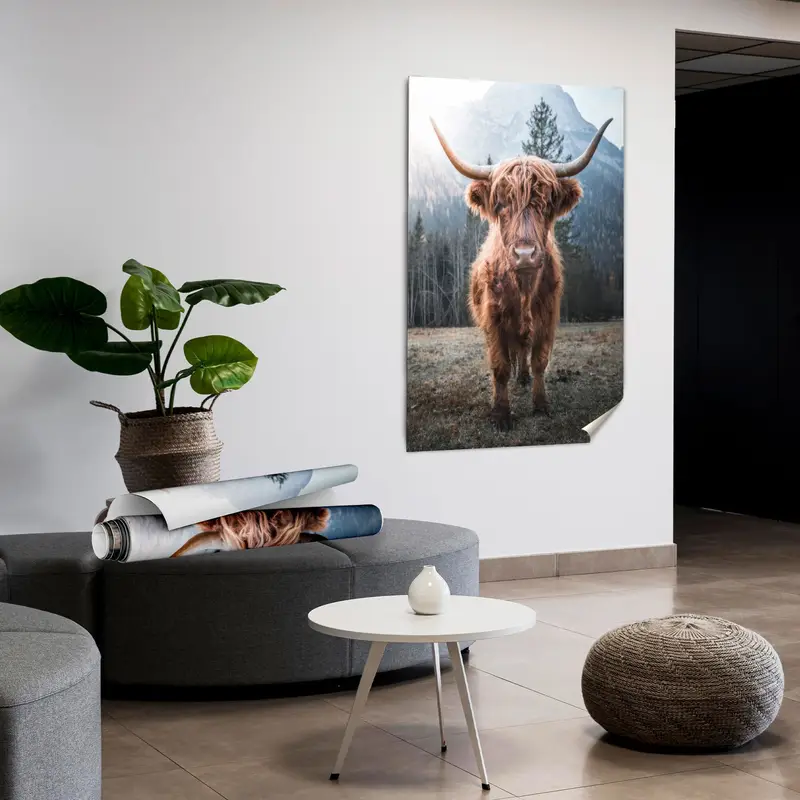 Loft Dekor için Trendy Kahverengi İnek Çiftlik Evi Kanvas Tablo