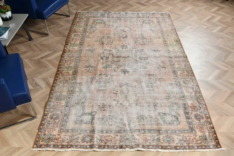 Türk Vintage Halı 5.5x9.2 ft, Kahverengi Oushak Ombré Halı - 1