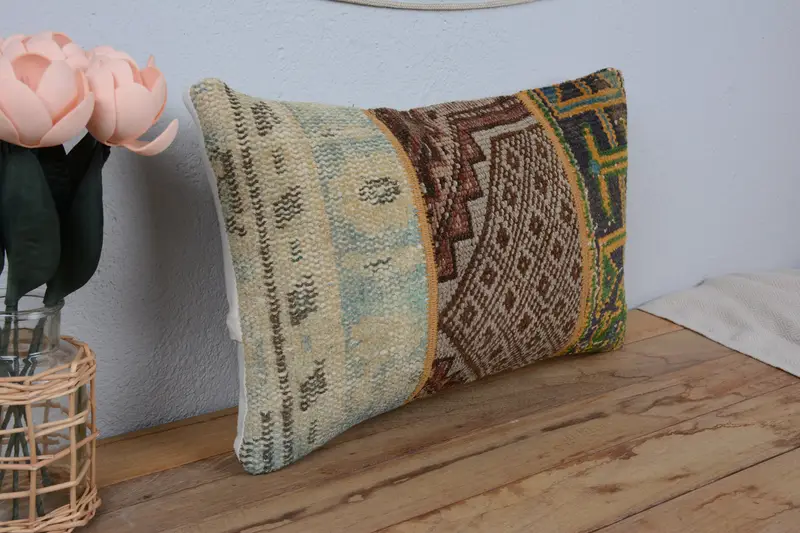 Bench Cushion Cover, Vintage Kilim Throw Pillow, Pillow, 12x20 Beige Cushion, Southwestern Pillow Cover, Boho Pillow, Turkish Kilim Pillow - 1
