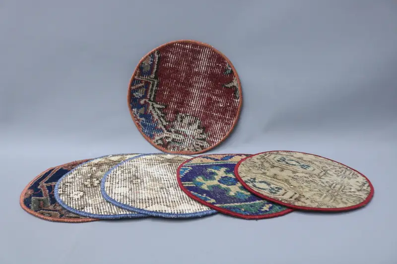 Blue and Red Round Placemats, Elegant Woolen Dining Placemats