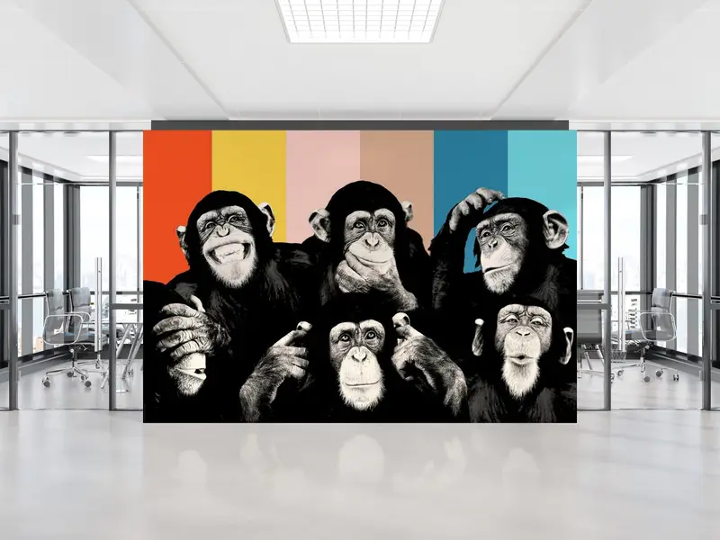 Soyut Maymun Bilge Maymunlar Çağdaş Baskılı Duvar Kağıdı