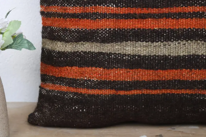 Cushion, Vintage Kilim Pillow Cushion, Kilim Cushion Sham, Ethnical Kilim Rug Pillow, 18x18 Brown Pillow Sham, Vintage Kilim Throw Pillow - 3