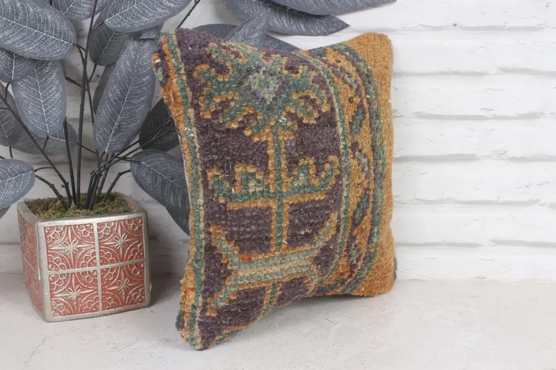 Couch Pillow Cover, Cushion Cover, Turkish Pillow, Farmhouse Pillow, 12x12 Orange Cushion Case, Kilim Cushion Sham, Home Decor Pillow - 3