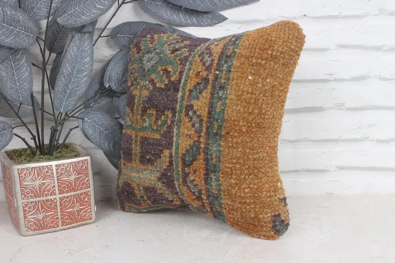 Couch Pillow Cover, Cushion Cover, Turkish Pillow, Farmhouse Pillow, 12x12 Orange Cushion Case, Kilim Cushion Sham, Home Decor Pillow - 2