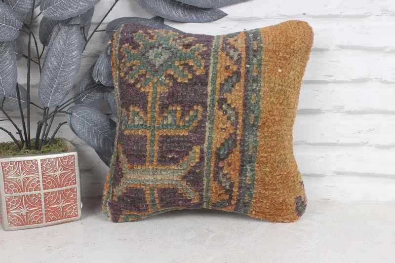 Couch Pillow Cover, Cushion Cover, Turkish Pillow, Farmhouse Pillow, 12x12 Orange Cushion Case, Kilim Cushion Sham, Home Decor Pillow - 1