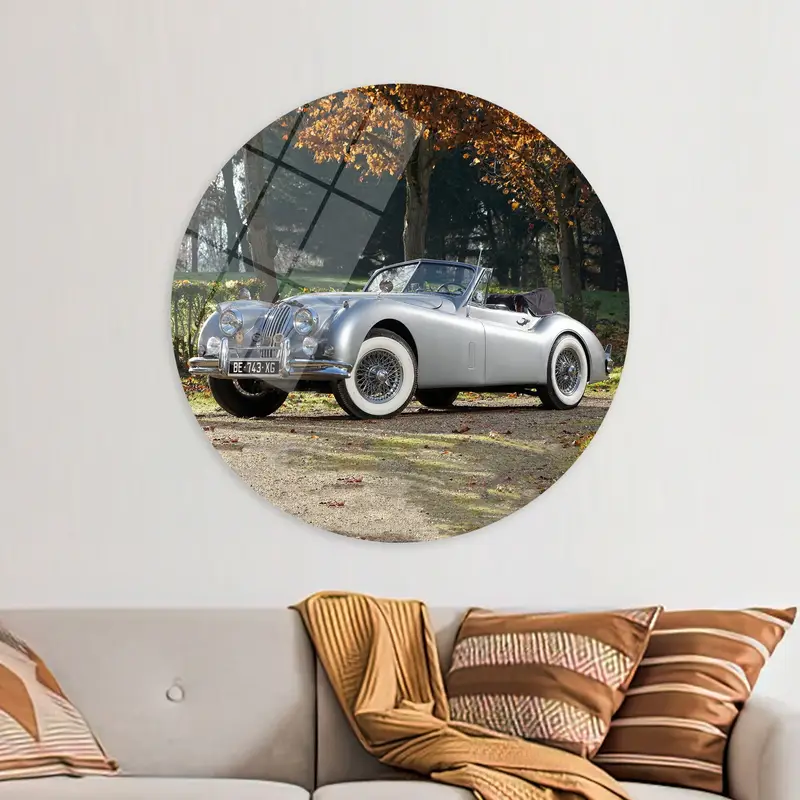 ビンテージ ジャガー カー キャンバス プリント: レトロな秋の風景アート